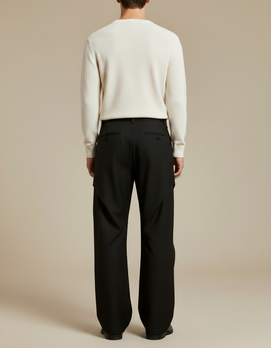 Pantalon Noir Droit Ample Homme Élégant - Gabardine - vue 2