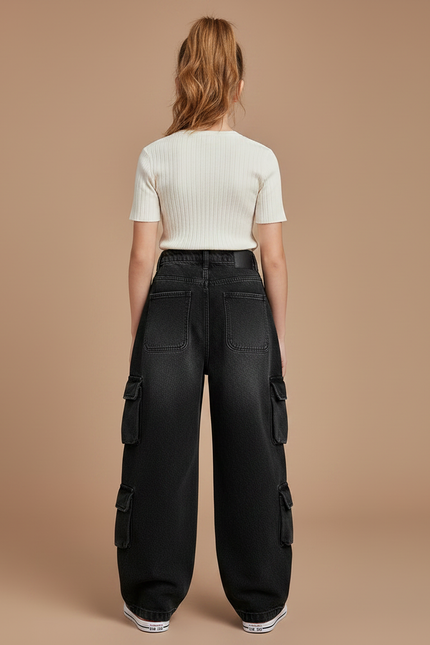 Pantalon Noir Ample Cargo Multi-Poches Fille - Jean - vue 2