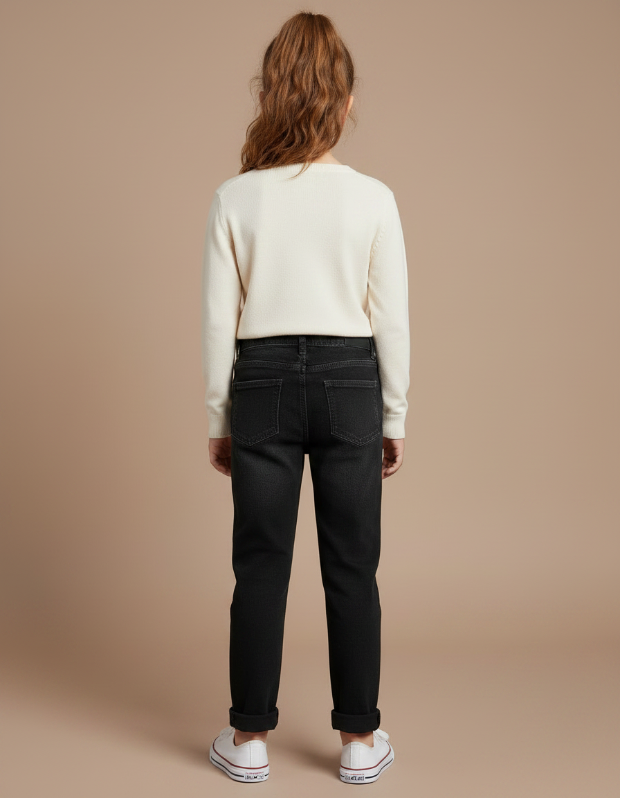 Pantalon Noir Jean Enfant Coupe Droite Décontracté - vue 2
