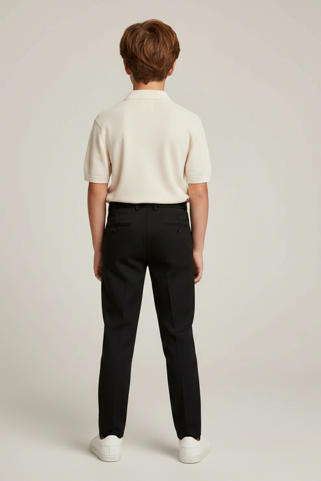 Pantalon Noir Ajusté Garçon Classique Élégant - Gabardine - vue 2