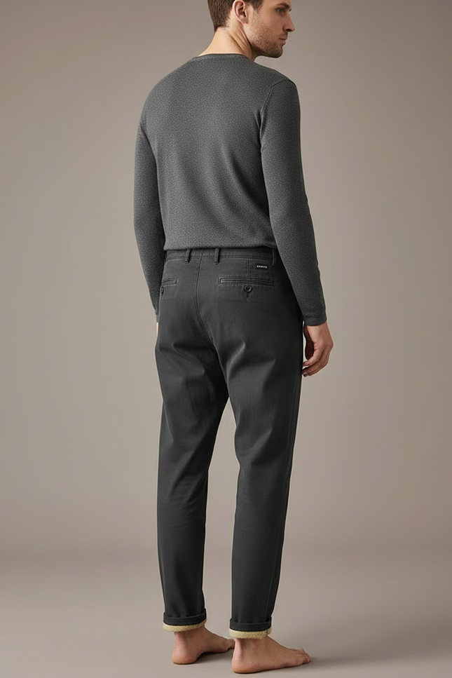 Pantalon Noir Homme Hiver Doublé Polaire Décontracté - Coton - vue 2