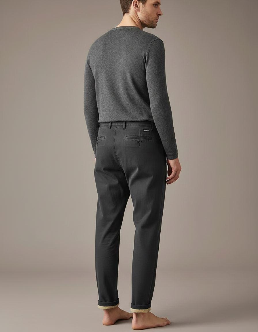 Pantalon Noir Homme Hiver Doublé Polaire Décontracté - Coton - vue 2