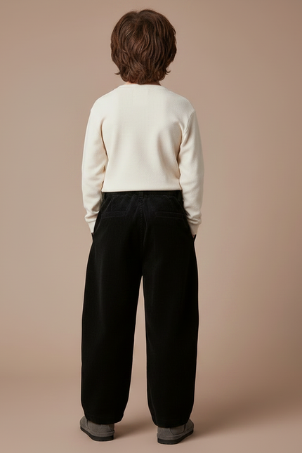 Pantalon Noir Côtelé Ample Garçon Adolescents Décontracté - Cordé - vue 2