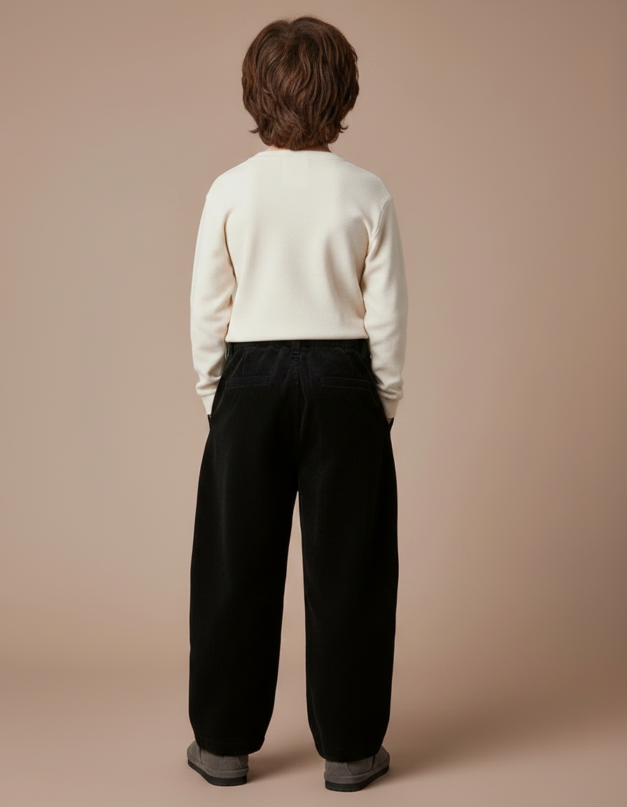 Pantalon Noir Côtelé Ample Garçon Adolescents Décontracté - Cordé - vue 2