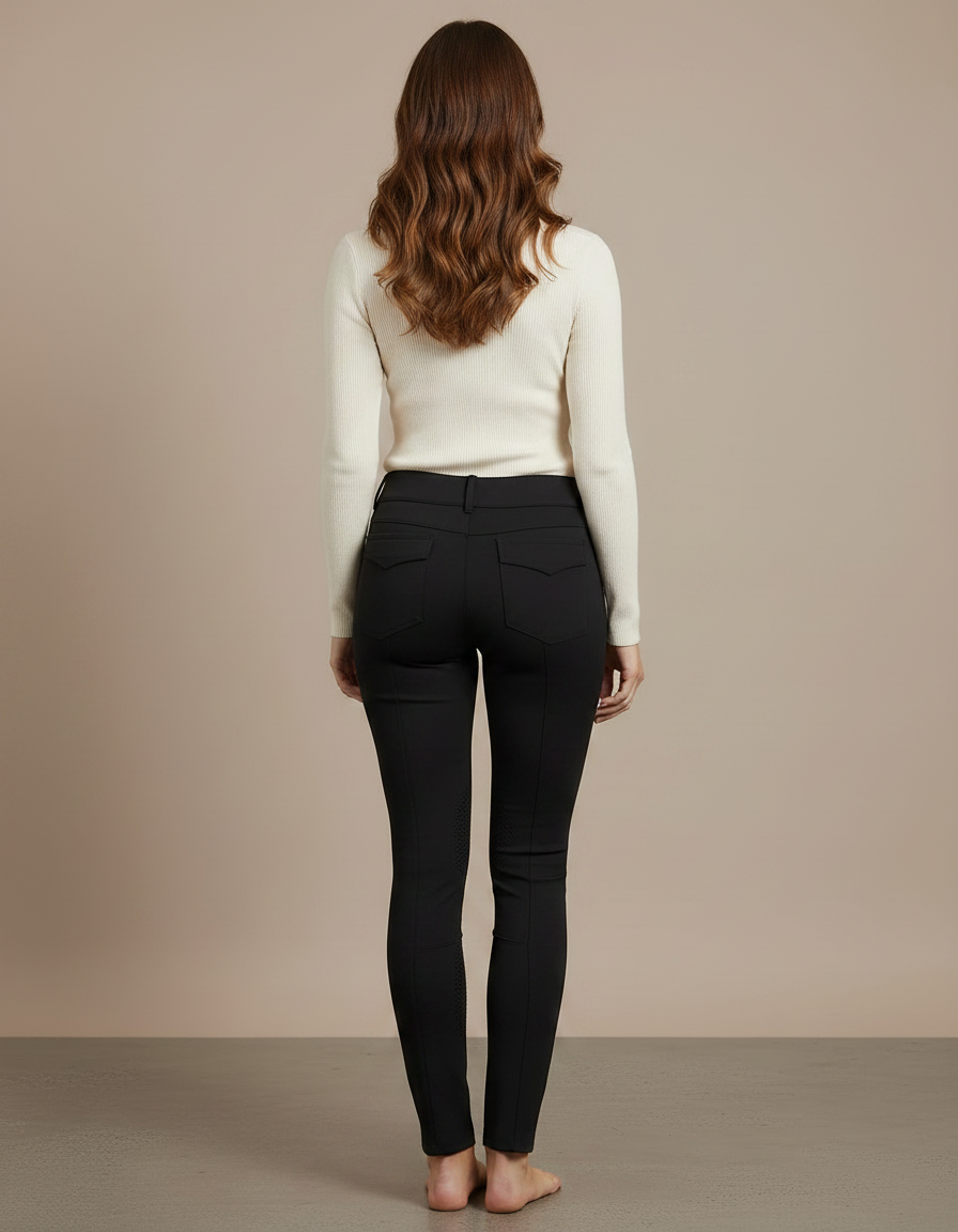 Pantalon Noir Ajusté Équitation Poches Femme - Polyester - vue 2
