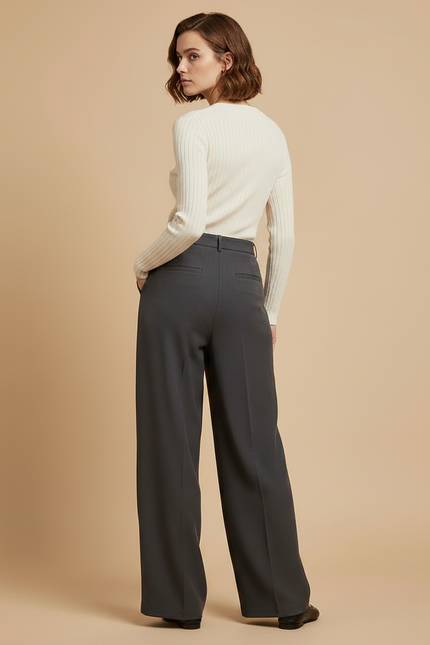 Pantalon Noir Plissé Large Élégant Femme - Gris Polyester - vue 2