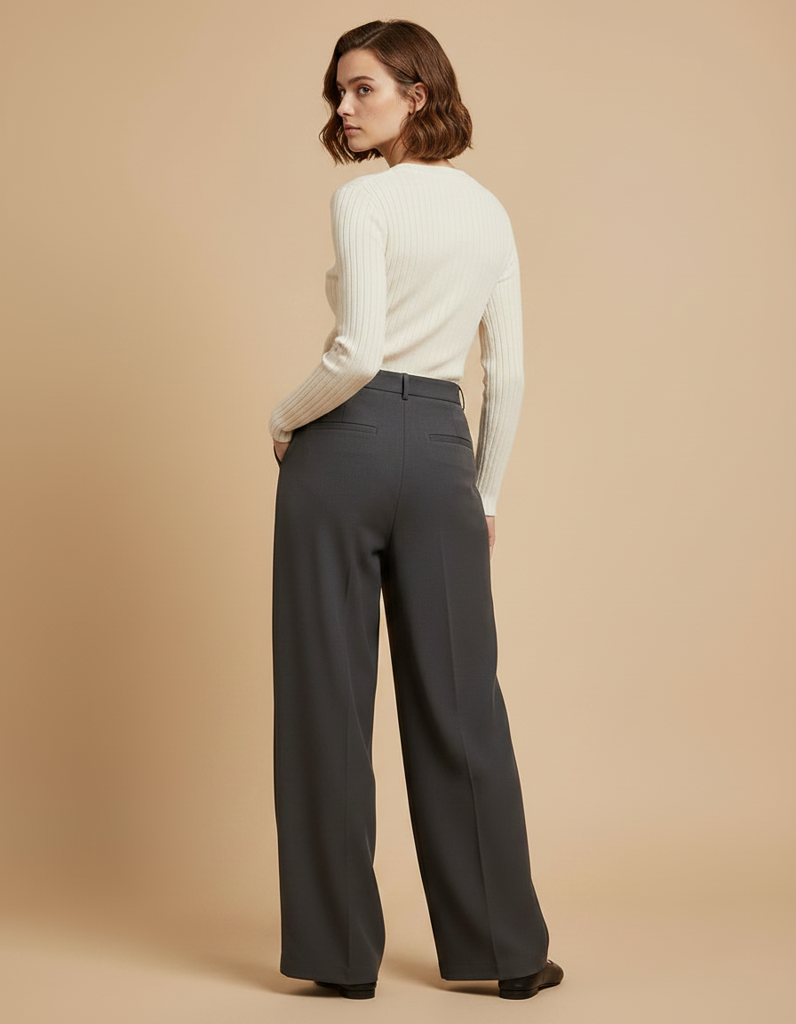 Pantalon Noir Plissé Large Élégant Femme - Gris Polyester - vue 2