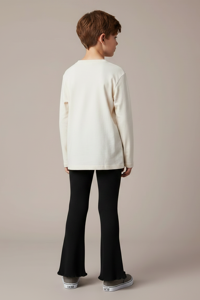 Pantalon Noir Côtelé Évasé Dentelle Enfant Garçon - Maille - vue 2