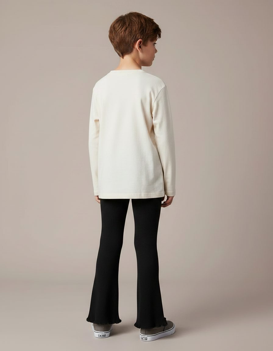 Pantalon Noir Côtelé Évasé Dentelle Enfant Garçon - Maille - vue 2