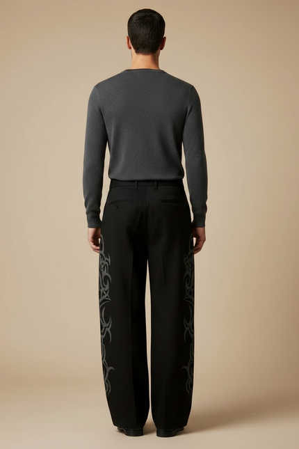 Pantalon Noir Brodé Ample Décontracté Streetwear Homme - Gabardine - vue 2