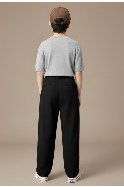 Pantalon Noir Plissé Ample Garçon Élégant - Gabardine - vue 2