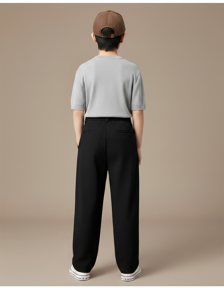Pantalon Noir Plissé Ample Garçon Élégant - Gabardine - vue 2