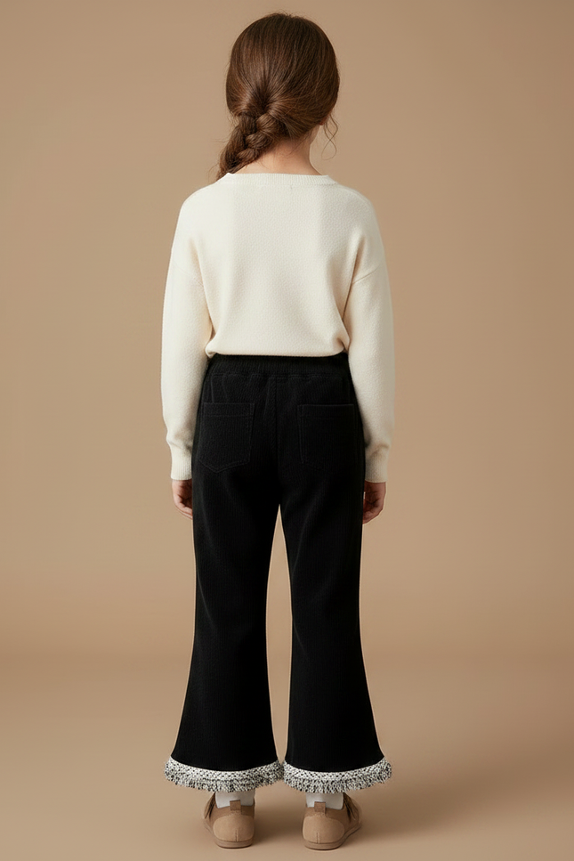 Pantalon Tweed Noir - Cordé - vue 2