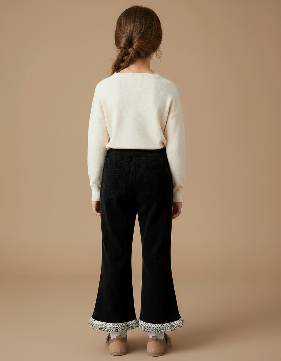 Pantalon Tweed Noir - Cordé - vue 2