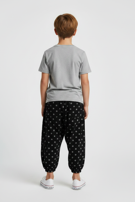 Pantalon Noir Harem À Pois Côtelé Garçon Décontracté - Cordé - vue 2