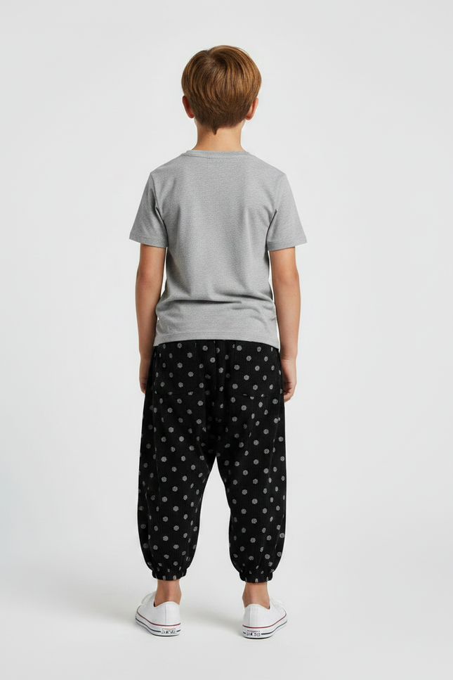 Pantalon Noir Harem À Pois Côtelé Garçon Décontracté - Cordé - vue 2