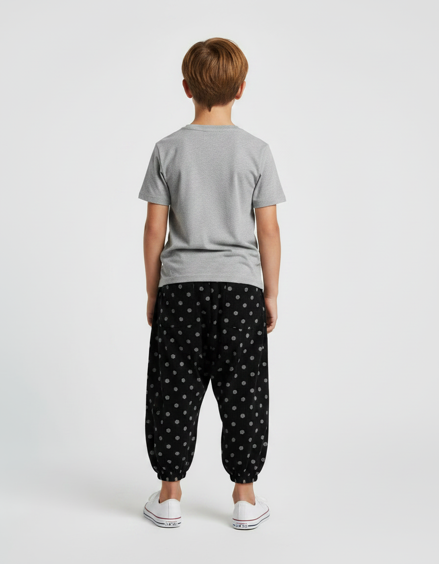 Pantalon Noir Harem À Pois Côtelé Garçon Décontracté - Cordé - vue 2