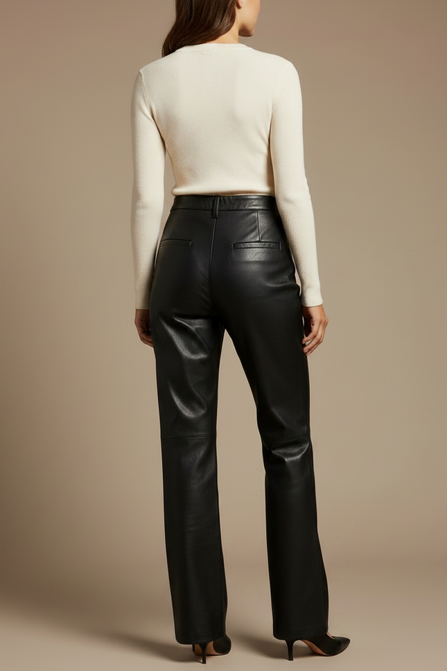 Pantalon Cuir Noir Taille Haute - vue 2