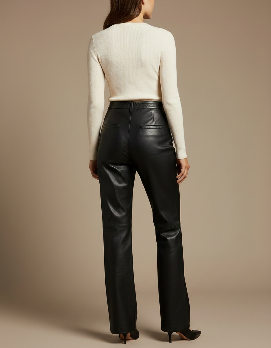 Pantalon Cuir Noir Taille Haute - vue 2