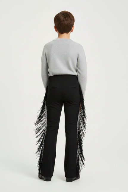 Pantalon Noir Franges Évasé Danse Enfant Garçon - Maille - vue 2