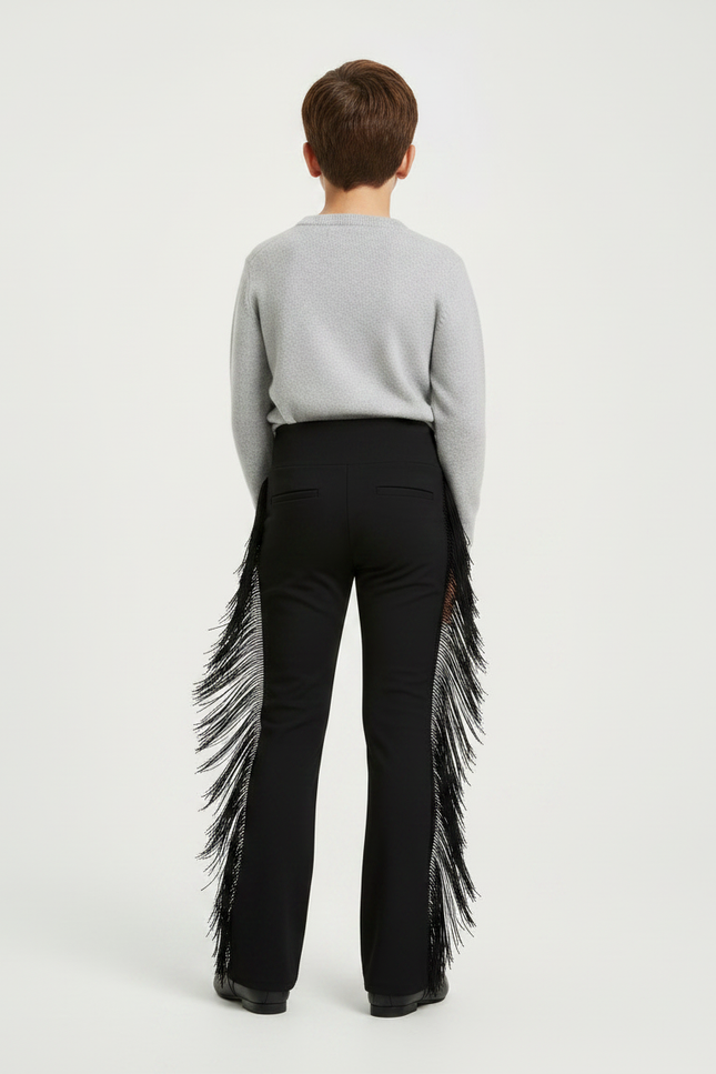 Pantalon Noir Franges Évasé Danse Enfant Garçon - Maille - vue 2