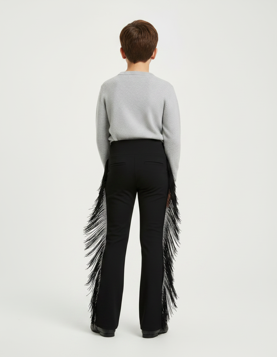 Pantalon Noir Franges Évasé Danse Enfant Garçon - Maille - vue 2