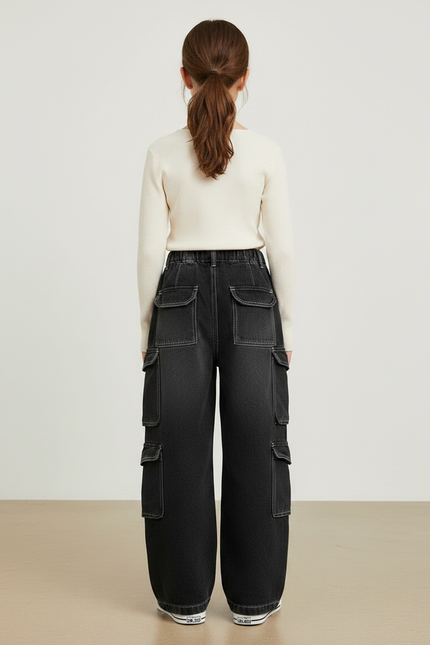 Pantalon Noir Cargo Ample Denim Multi-poches - Jean - vue 2