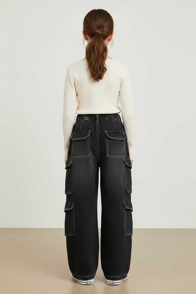 Pantalon Noir Cargo Ample Denim Multi-poches - Jean - vue 2