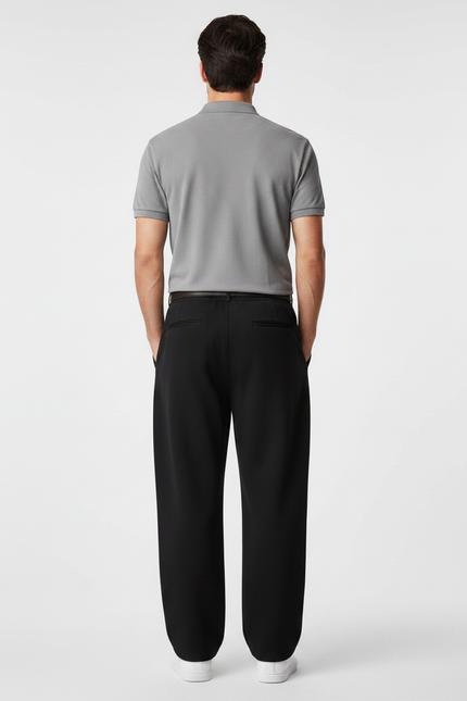 Pantalon Noir Large Droit Décontracté Homme - Polyester - vue 2