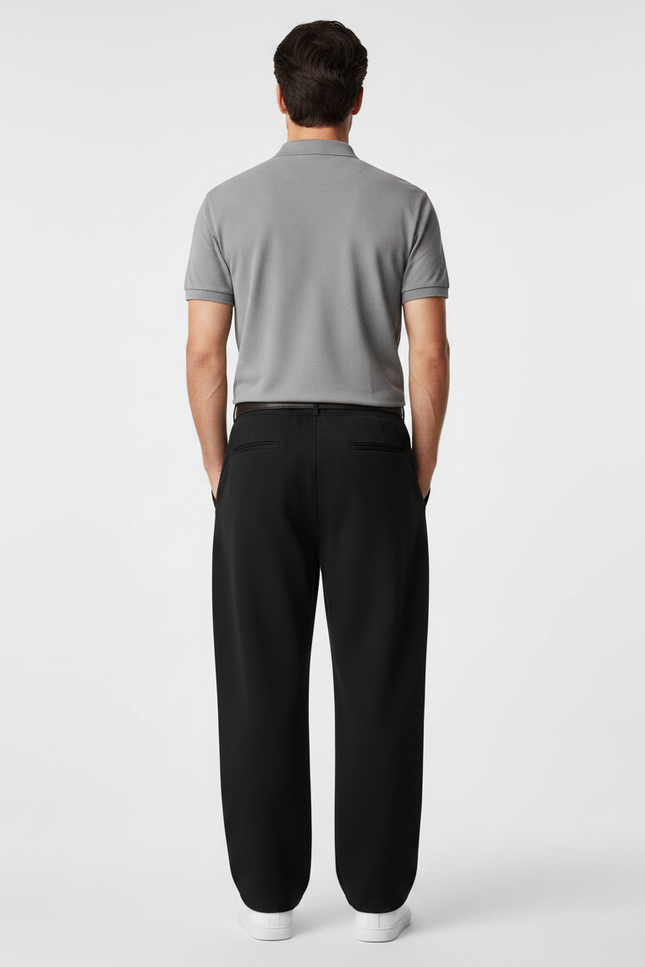 Pantalon Noir Large Droit Décontracté Homme - Polyester - vue 2