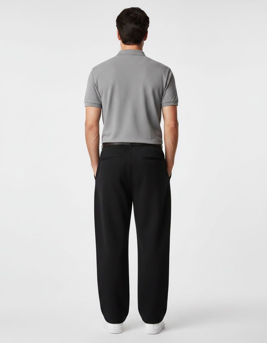 Pantalon Noir Large Droit Décontracté Homme - Polyester - vue 2