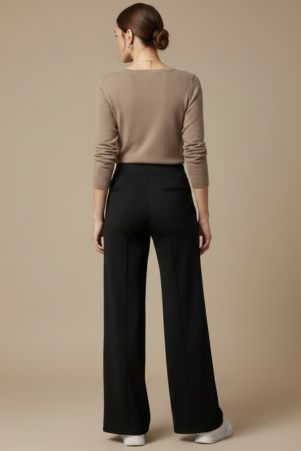 Pantalon Noir Droit Fluide Décontracté Femme - Maille - vue 2