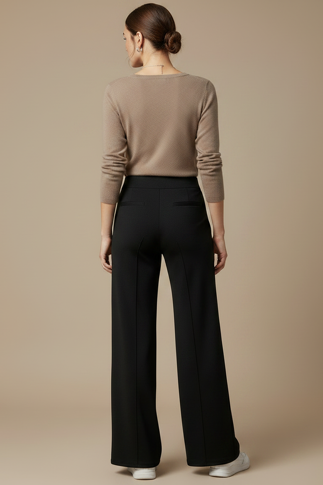Pantalon Noir Droit Fluide Décontracté Femme - Maille - vue 2