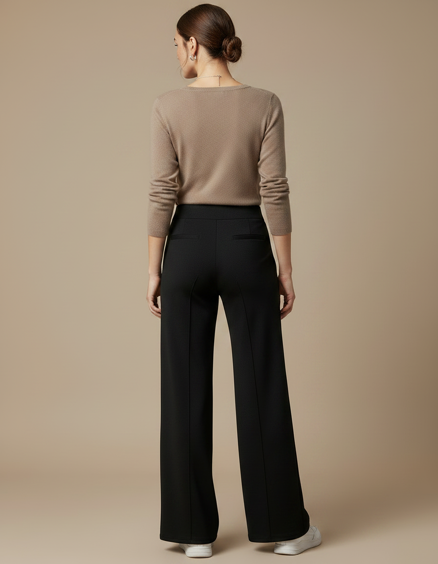 Pantalon Noir Droit Fluide Décontracté Femme - Maille - vue 2