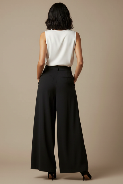 Pantalon Fluide Plissé Noir - Polyester - vue 2