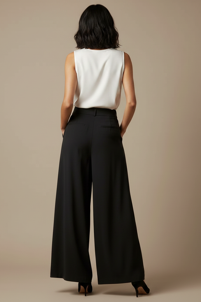 Pantalon Fluide Plissé Noir - Polyester - vue 2
