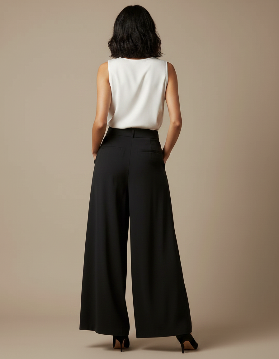Pantalon Fluide Plissé Noir - Polyester - vue 2
