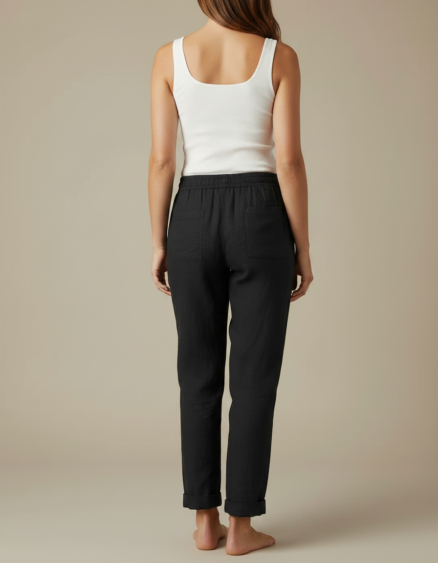 Pantalon Lin Noire Femme - vue 2