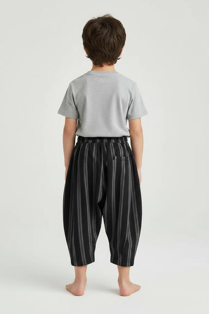 Pantalon Lin Noir Garcon - Imprimé - vue 2