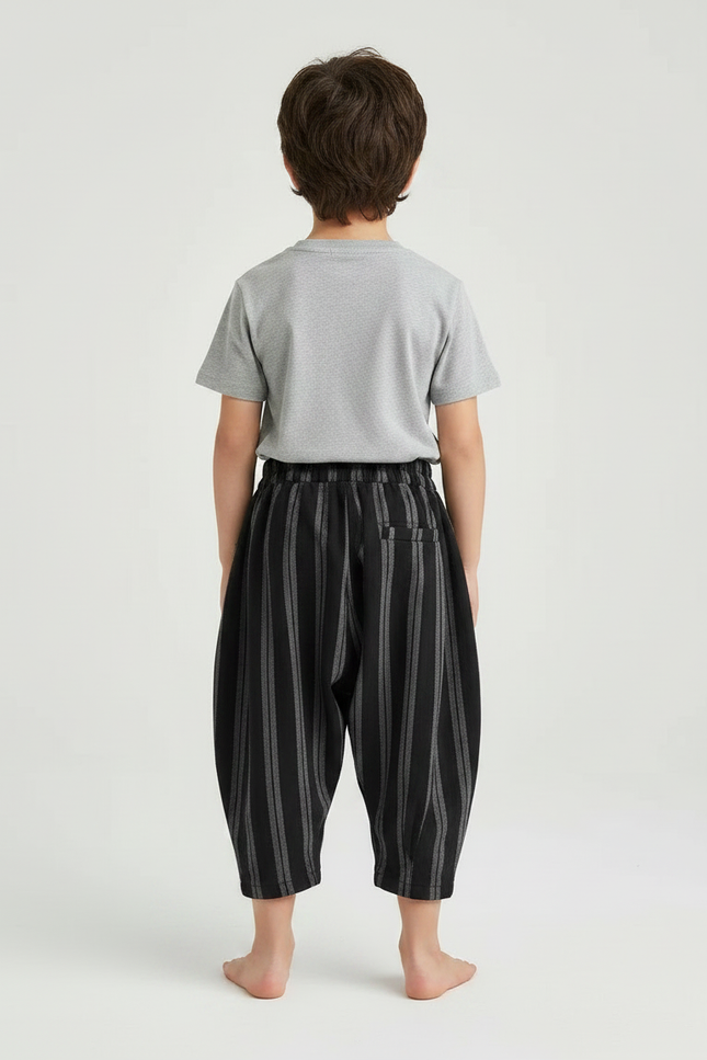 Pantalon Lin Noir Garcon - Imprimé - vue 2