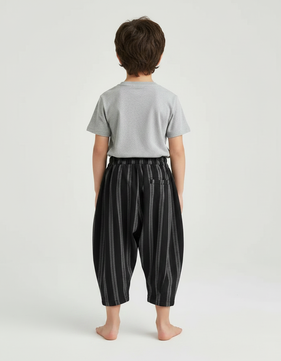 Pantalon Lin Noir Garcon - Imprimé - vue 2