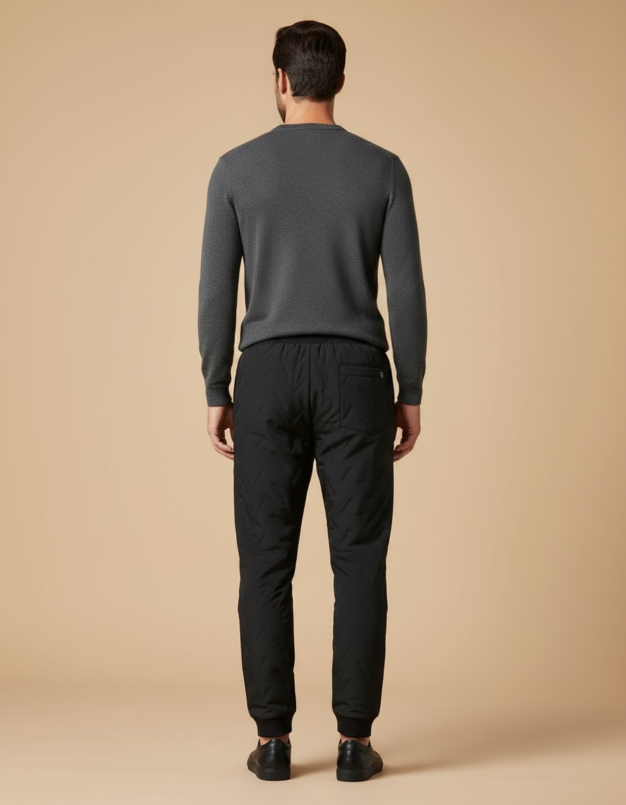 Pantalon Noir Matelassé, Décontracté, Motif Géométrique, Homme - Polyester - vue 2