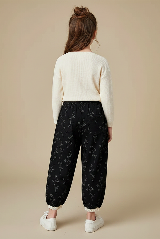 Pantalon Fleuri Noir - Molleton - vue 2
