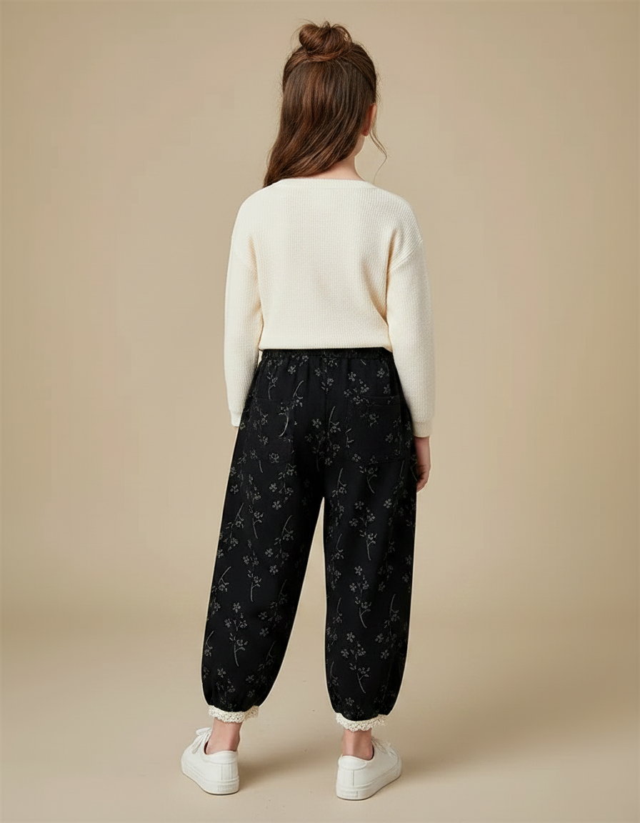 Pantalon Fleuri Noir - Molleton - vue 2