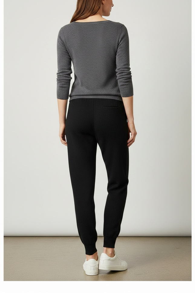 Pantalon Noir Tricoté Ample Confortable Décontracté Femme - Maille - vue 2