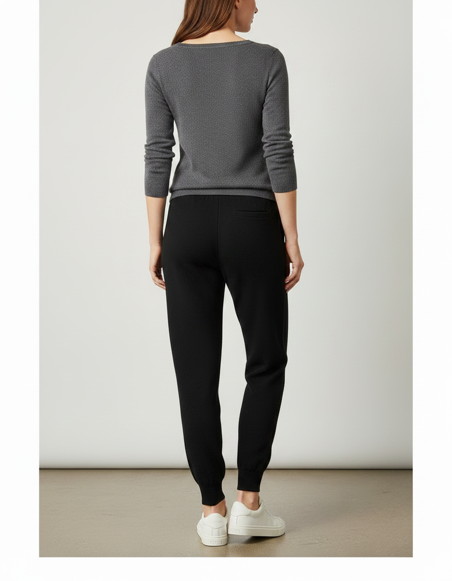 Pantalon Noir Tricoté Ample Confortable Décontracté Femme - Maille - vue 2