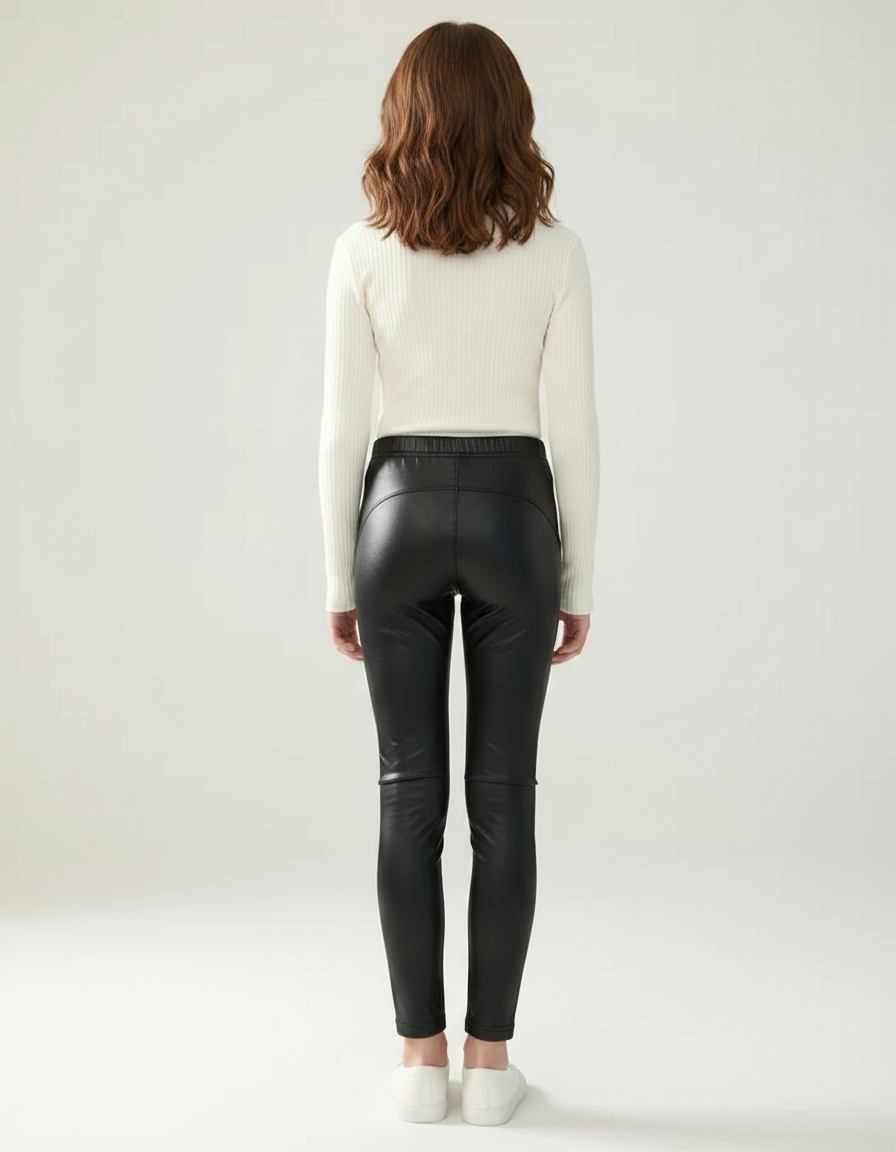 Pantalon Noir Similicuir Fille Slim Brillant - Simili cuir - vue 2
