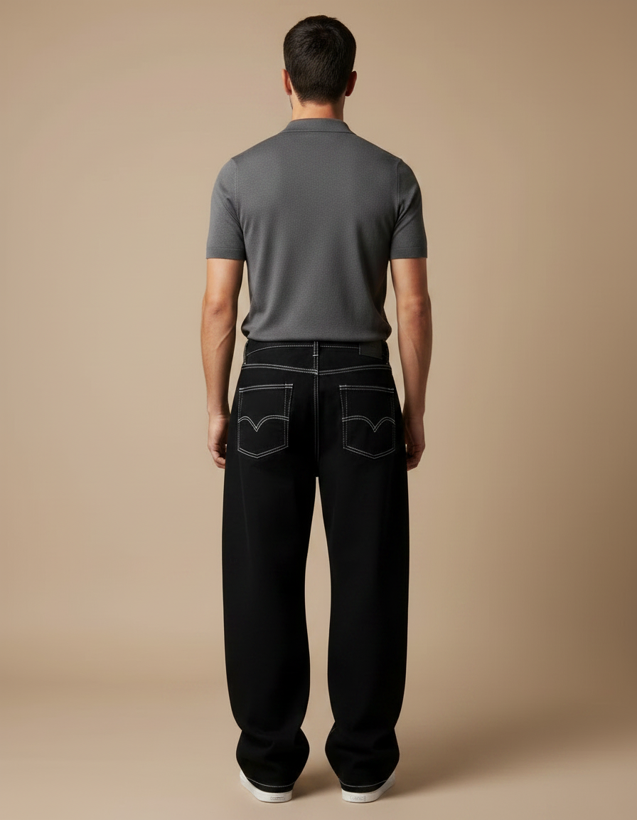 Pantalon Noir Denim Ample Tribal Streetwear - Jean - vue 2