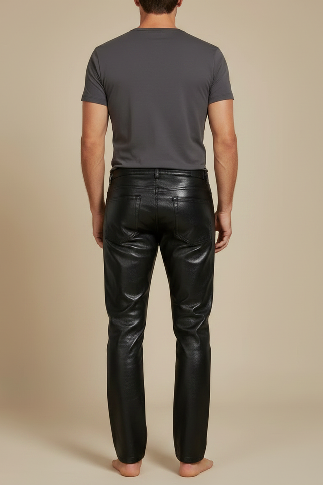 Pantalon Noir Brillant Similicuir Coupe Droite Homme - Simili cuir - vue 2
