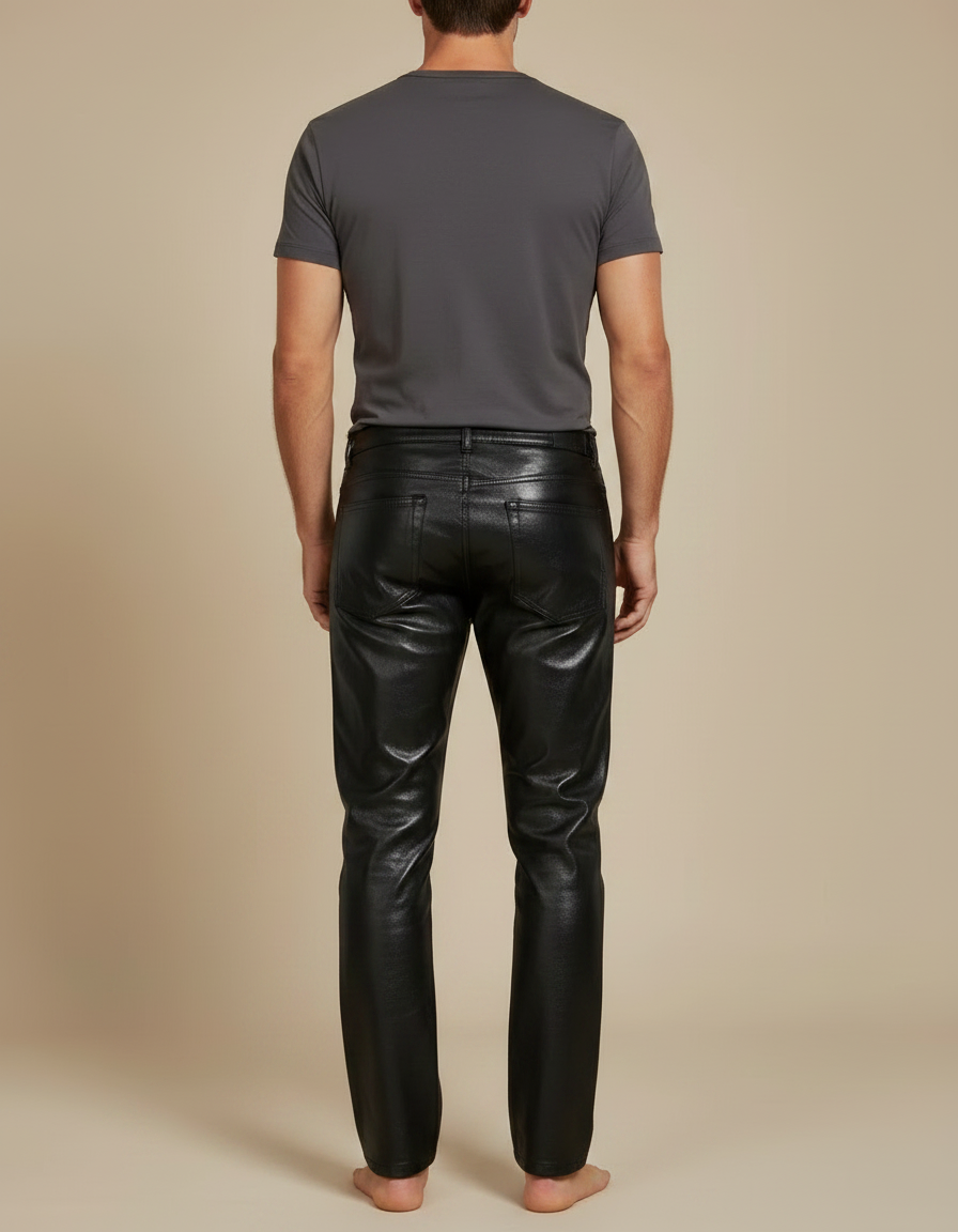 Pantalon Noir Brillant Similicuir Coupe Droite Homme - Simili cuir - vue 2